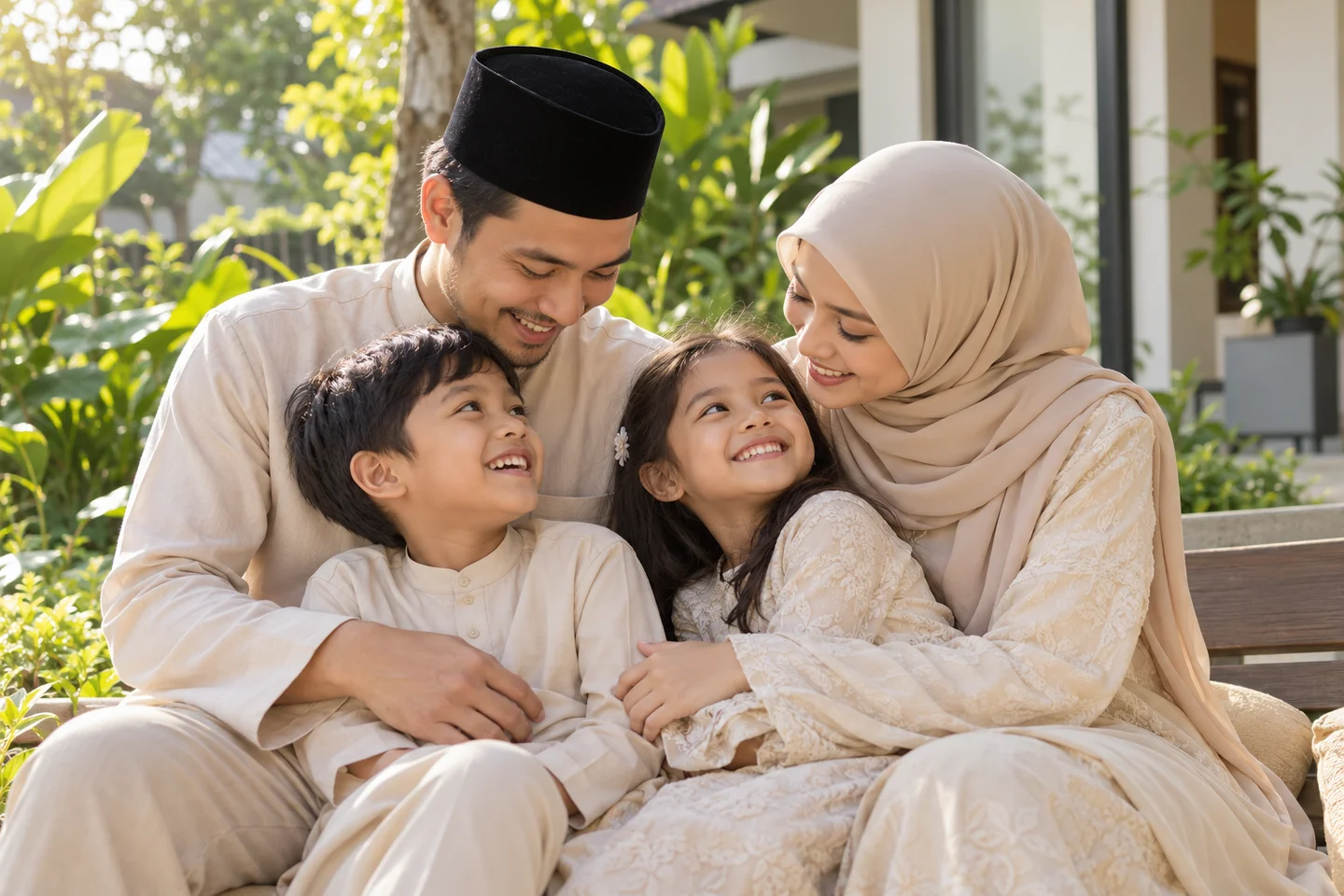 Ilustrasi ibu bapa bersama anak-anak di rumah